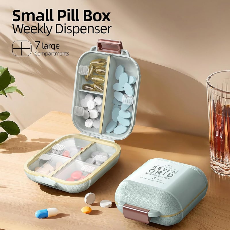 SWIUKPHE Pill Organizer, Portable Medicine Container, Travel Pill Case Pill Containe, 7 Compartments, BPA-Free, Air-Tight Lid, Small Pill Case for Travel, Daily Organizer, Green - Image 3