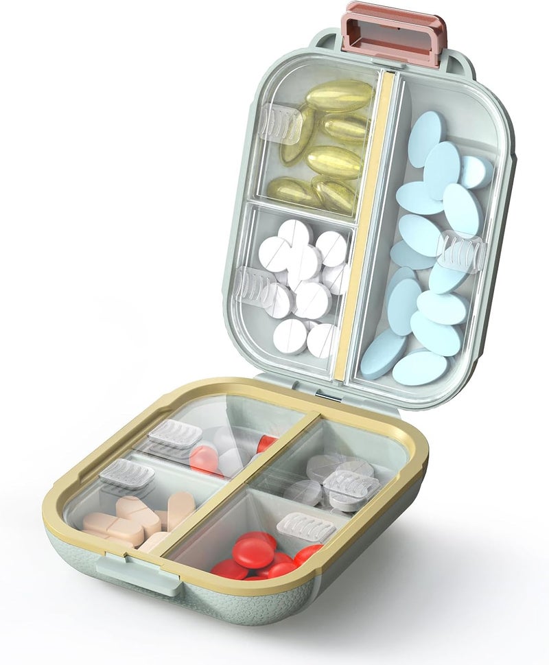 SWIUKPHE Pill Organizer, Portable Medicine Container, Travel Pill Case Pill Containe, 7 Compartments, BPA-Free, Air-Tight Lid, Small Pill Case for Travel, Daily Organizer, Green - Image 1