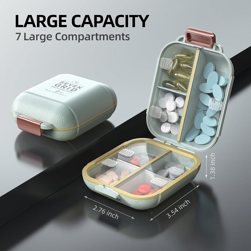 SWIUKPHE Pill Organizer, Portable Medicine Container, Travel Pill Case Pill Containe, 7 Compartments, BPA-Free, Air-Tight Lid, Small Pill Case for Travel, Daily Organizer, Green - Image 2