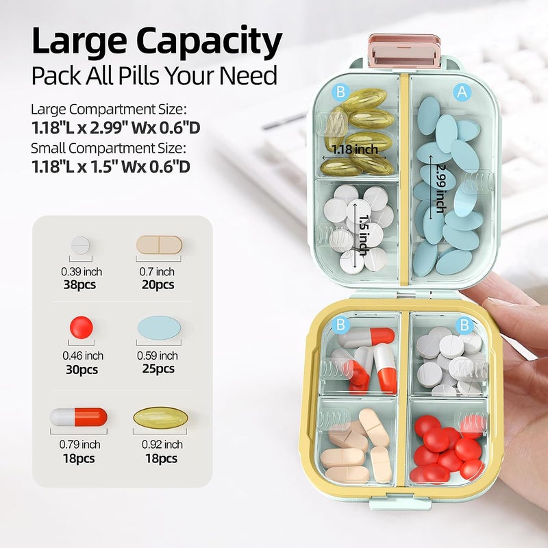 SWIUKPHE Pill Organizer, Portable Medicine Container, Travel Pill Case Pill Containe, 7 Compartments, BPA-Free, Air-Tight Lid, Small Pill Case for Travel, Daily Organizer, Green - Image 5