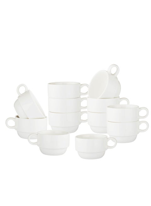 Plain white porcelain tea, coffee and cappuccino cups set, 12 pieces, capacity 100 ml