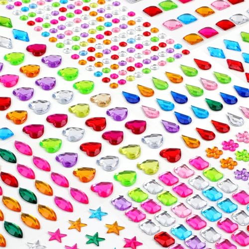 Hoiny 407pcs Gem Stickers Crafts for Kids, Self Adhesive Jewel Stickers, Acrylic Bling Stick on Gems, Big Rhinestone Stickers for Crafts, Muticolor Gemstone Sticky Gems for Crafting Decorating DIY - Image 1