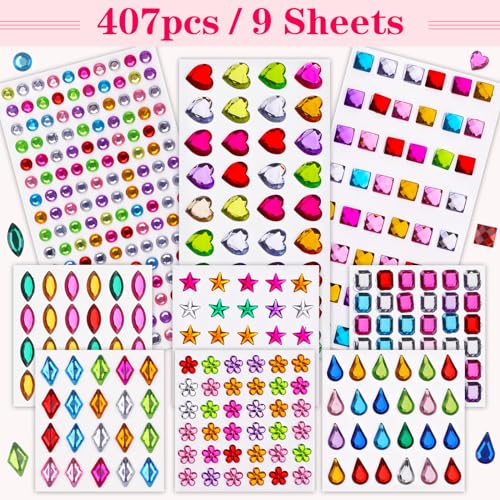 Hoiny 407pcs Gem Stickers Crafts for Kids, Self Adhesive Jewel Stickers, Acrylic Bling Stick on Gems, Big Rhinestone Stickers for Crafts, Muticolor Gemstone Sticky Gems for Crafting Decorating DIY - Image 4