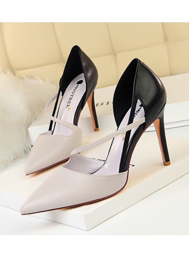 KUYING New Pointed Color Blocked Hollow High Heels - Image 1