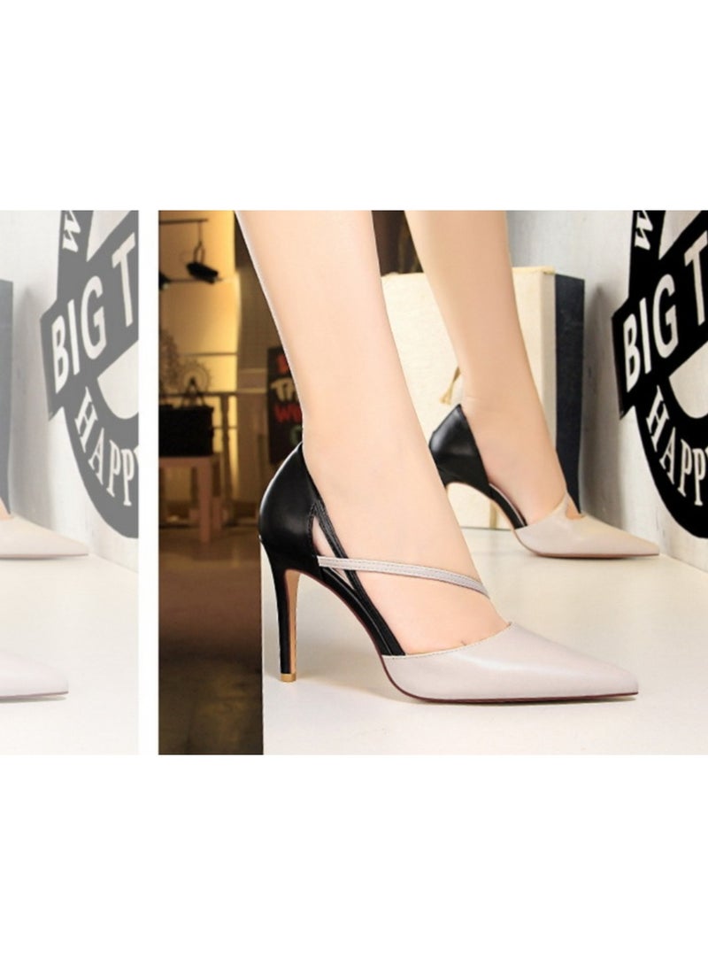 KUYING New Pointed Color Blocked Hollow High Heels - Image 2