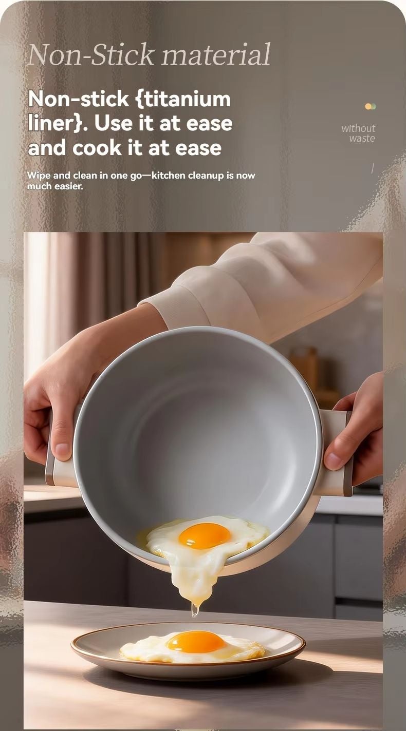 senbowe Electric Hot Pot with Steamer, 2L Multifunctional Non-Stick Electric Cooker Egg Cooker, for Stir Fry/Stew/Steam, Perfect for Noodles/Soup/Egg/Oatmeal 600W  Beige - Image 2