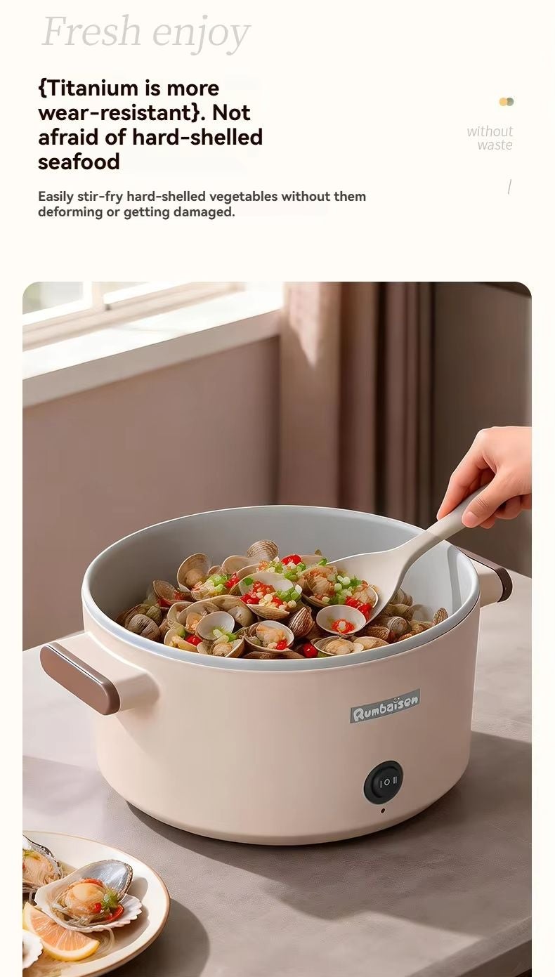 senbowe Electric Hot Pot with Steamer, 2L Multifunctional Non-Stick Electric Cooker Egg Cooker, for Stir Fry/Stew/Steam, Perfect for Noodles/Soup/Egg/Oatmeal 600W  Beige - Image 4