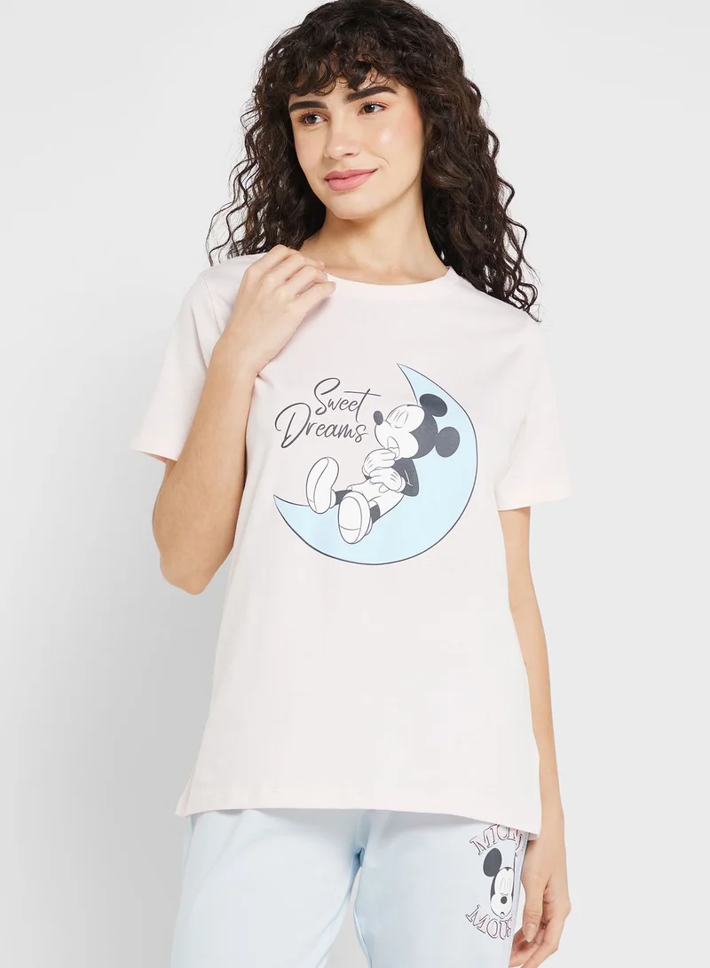Disney Crew Neck Graphic T-Shirt & Pyjama Set
