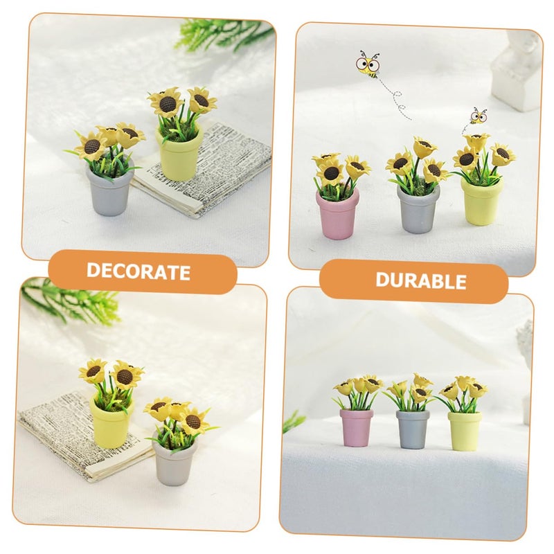 Mini Sunflower Bonsai Artificial Plant Potted Decor For Dollhouse Garden - Image 3