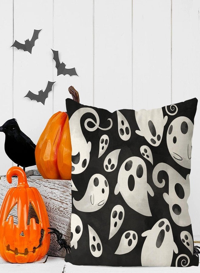 GAGEC Halloween Pillow Covers 18x18 Inch Set of 4 Spider Web Ghost Pillowcase Black Stripe Holiday Farmhouse Throw Pillows Indoor Outdoor Couch Cushion Case for Home Sofa Decor - Image 3
