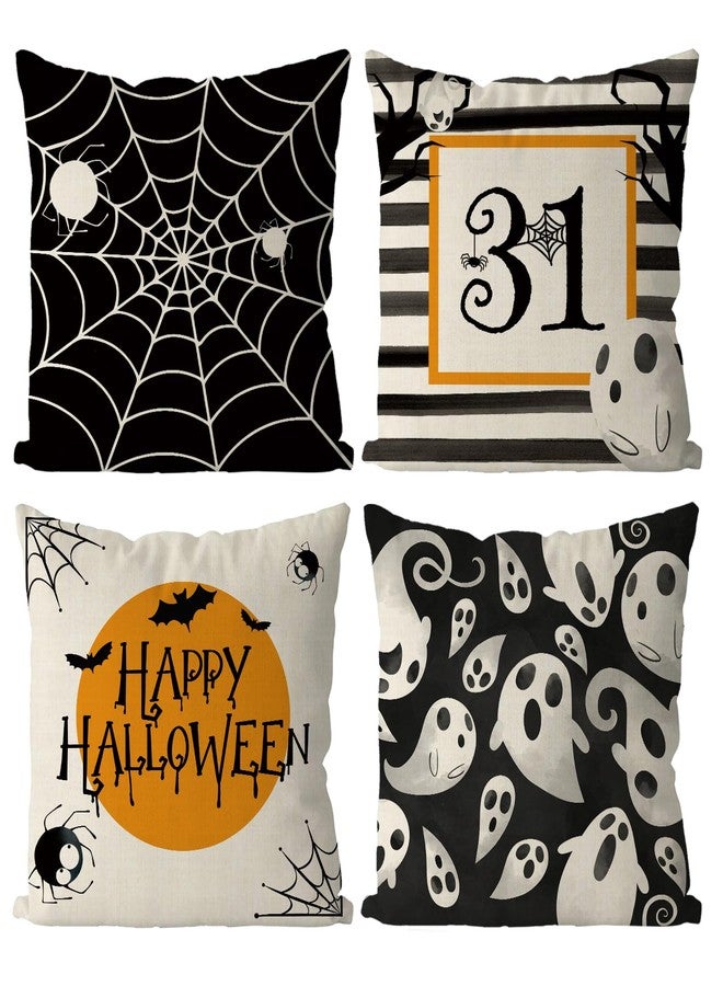GAGEC Halloween Pillow Covers 18x18 Inch Set of 4 Spider Web Ghost Pillowcase Black Stripe Holiday Farmhouse Throw Pillows Indoor Outdoor Couch Cushion Case for Home Sofa Decor - Image 1
