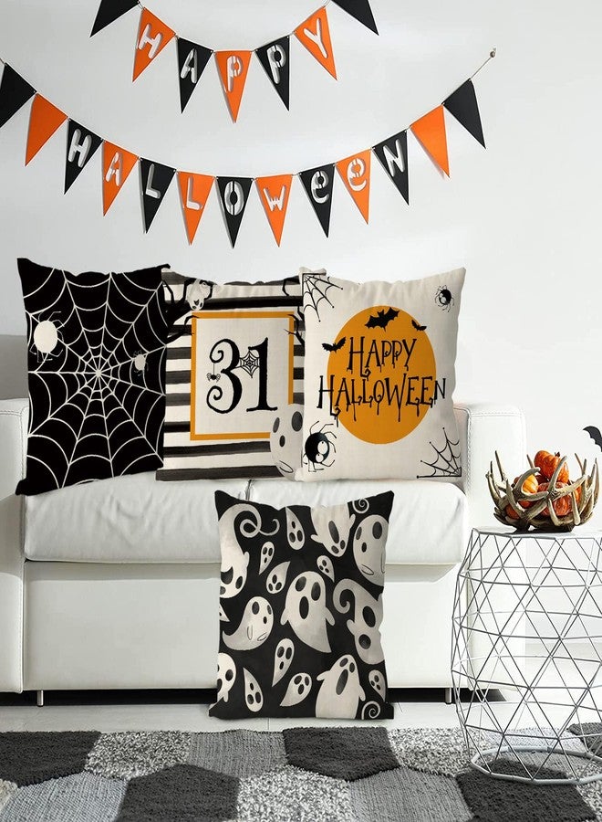 GAGEC Halloween Pillow Covers 18x18 Inch Set of 4 Spider Web Ghost Pillowcase Black Stripe Holiday Farmhouse Throw Pillows Indoor Outdoor Couch Cushion Case for Home Sofa Decor - Image 5