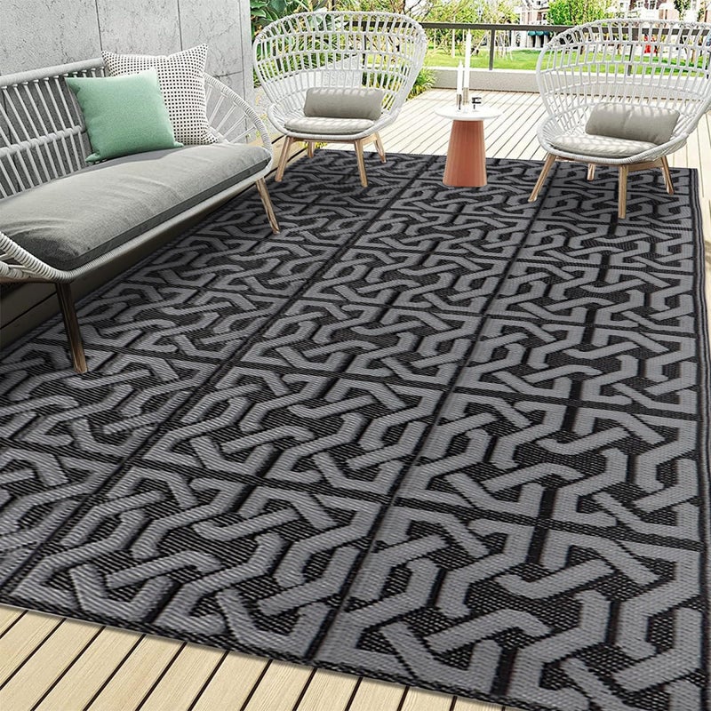 SAND MINE Reversible Mats, Plastic Straw Rug, Modern Area Rug, Large Floor Mat Rug for Outdoors, RV, Patio, Backyard, Deck, Picnic, Beach, Trailer, Camping (9' x 18', Black & Grey) - Image 5