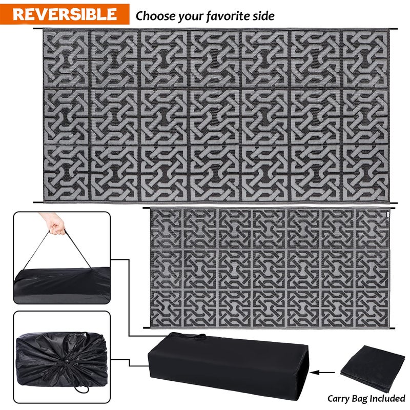 SAND MINE Reversible Mats, Plastic Straw Rug, Modern Area Rug, Large Floor Mat Rug for Outdoors, RV, Patio, Backyard, Deck, Picnic, Beach, Trailer, Camping (9' x 18', Black & Grey) - Image 3