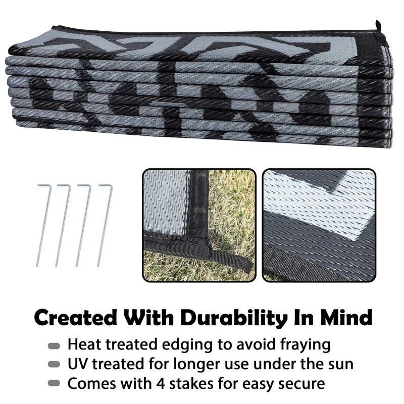 SAND MINE Reversible Mats, Plastic Straw Rug, Modern Area Rug, Large Floor Mat Rug for Outdoors, RV, Patio, Backyard, Deck, Picnic, Beach, Trailer, Camping (9' x 18', Black & Grey) - Image 4