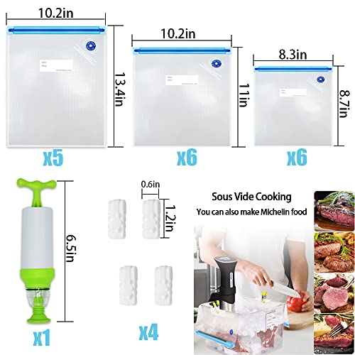 Mantianstar Sous Vide Bags 22 Pack Reusable Vacuum Food Storage Bags Kit, with 3 Sizes Vacuum Food Bags,1 Hand Pump, 4 Sealing Clips for Food Storage and Sous Vide Cooking - Image 2