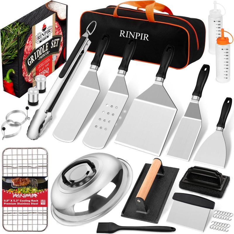 RINPIR 33PCS Griddle Accessories Kit for Blackstone, Flat Top Grill Accessories Tools with Cooling Rack, Melting Dome and Burger Press, Professional Hibachi Spatula Gift Set for Outdoor Teppanyaki BBQ - Image 1