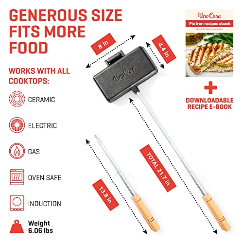 Uno Casa - XL Pie Irons Cast Iron Sandwich Maker - Mountain Japanese Sandwich Maker with Recipe Book - Durable Campfire Cooking Equipment for Toasted Pies, and More - Image 4