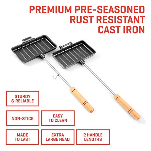 Uno Casa - XL Pie Irons Cast Iron Sandwich Maker - Mountain Japanese Sandwich Maker with Recipe Book - Durable Campfire Cooking Equipment for Toasted Pies, and More - Image 3