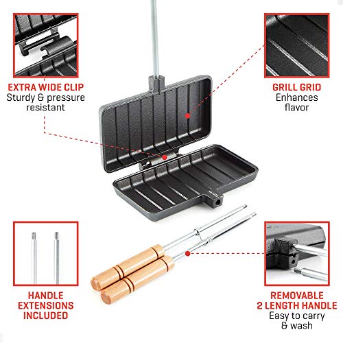 Uno Casa - XL Pie Irons Cast Iron Sandwich Maker - Mountain Japanese Sandwich Maker with Recipe Book - Durable Campfire Cooking Equipment for Toasted Pies, and More - Image 2