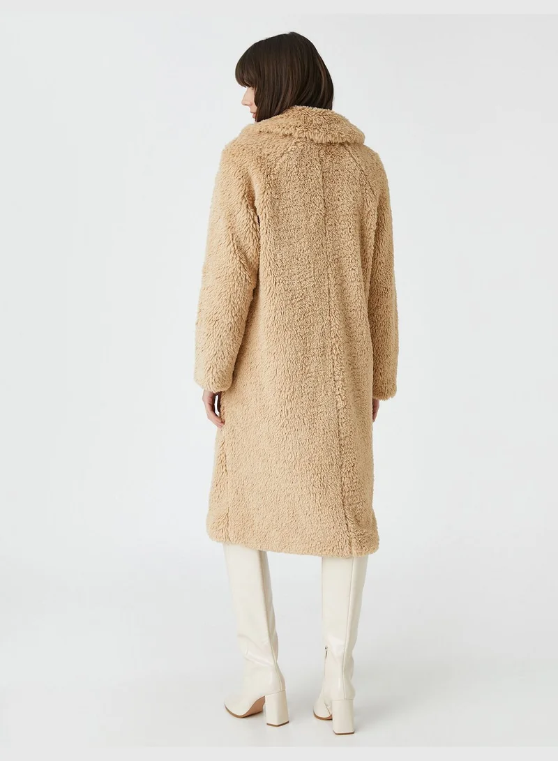 KOTON Oversized Plushy Coat Button Lappel Collar