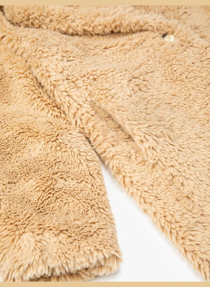 KOTON Oversized Plushy Coat Button Lappel Collar