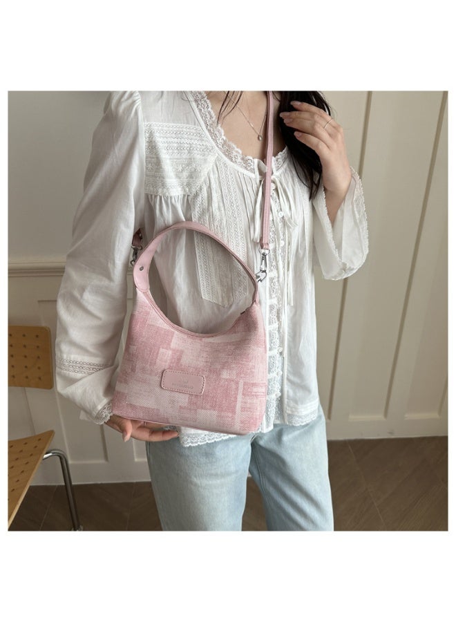 Patchwork Plaid Fabric Underarm Hobo Shoulder Bag Light Color PU Trim Detachable Metal Chain Strap Brand Leather Label Zipper Closure Medium Capacity Handbag For Daily Commute Campus Shopping Fresh Sweet Outfits - Image 5