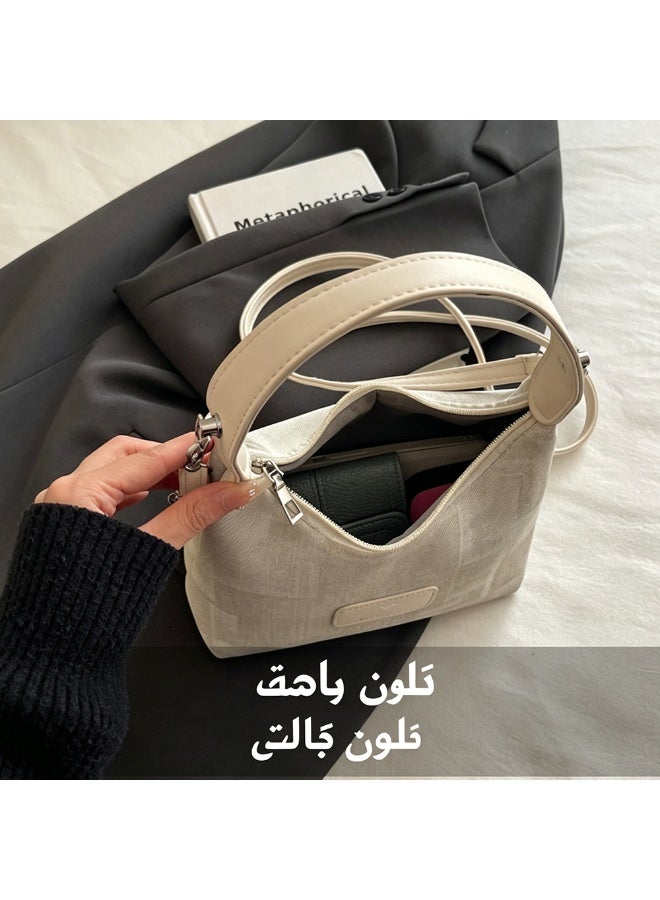 Patchwork Plaid Fabric Underarm Hobo Shoulder Bag Light Color PU Trim Detachable Metal Chain Strap Brand Leather Label Zipper Closure Medium Capacity Handbag For Daily Commute Campus Shopping Fresh Sweet Outfits - Image 4