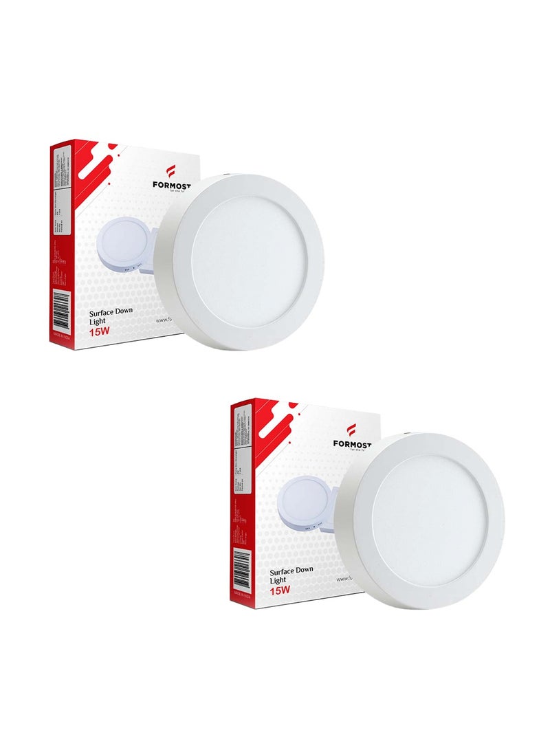 FORMOST FORMOST Surface Down Light LED Round 15W| Surge Protection Upto 4KV | Long Lasting Downlighter for Home Shops and Hotels Ceiling | Durable and Sustainable | 2 Years Warranty | Clear White | Pack of 2  - Image 1
