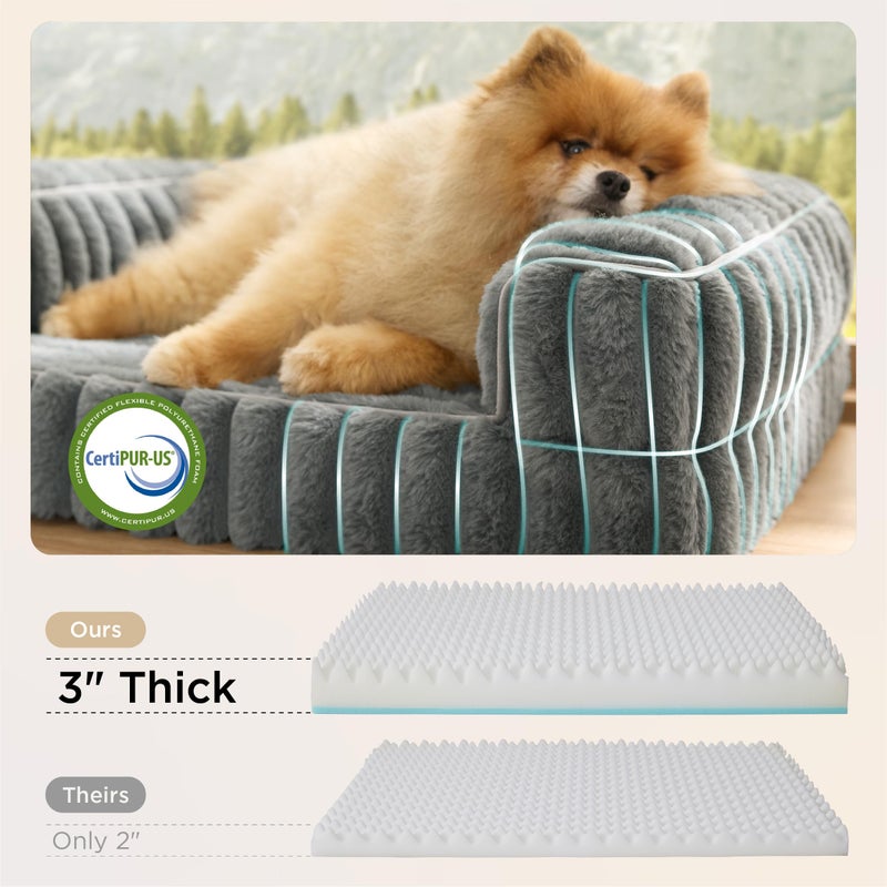 Bedsure ComfyFleeceâ„¢ Orthopedic Dog Bed for Small Dogs, Waterproof Memory Foam Small Pet Beds with Sides, Non-Slip Bottom and Egg-Crate Foam Medium Dog Couch Sofa with Washable Corduroy Cover, Grey - Image 3