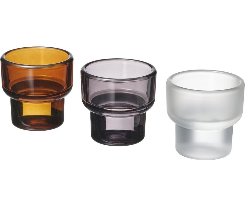 Tealight Holder Set of 3, Mixed Colours, 5.5 cm, Elegant Glass Candle Holders, Stackable Decorative Tealight Holders for Table Settings, Living Room, Cafe, Restaurant and Hotel Decor - Image 1
