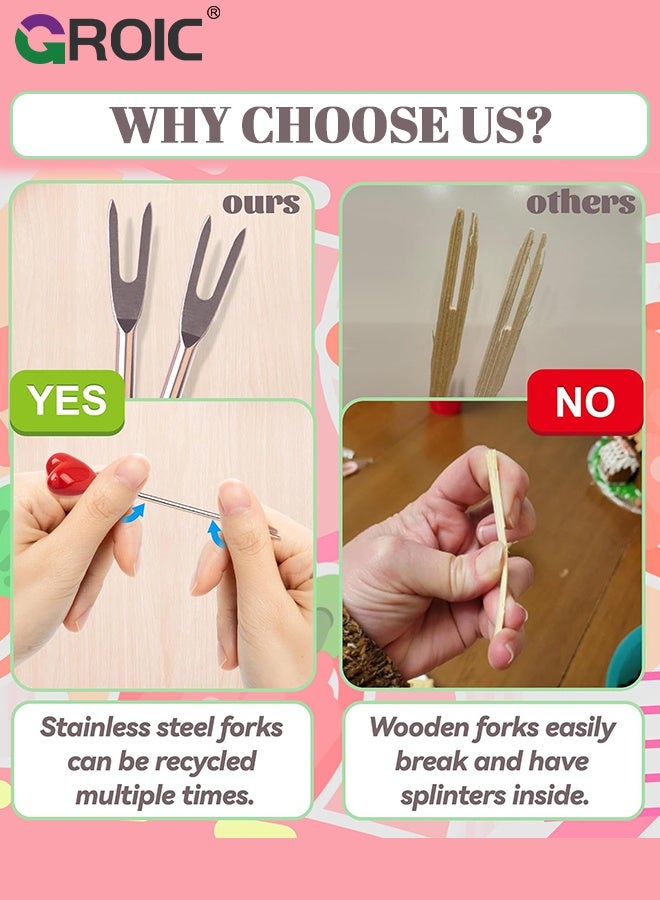 GROIC Red Heart Fruit Fork Set,10-Piece Stainless Steel Utensils with Heart-Shaped Storage Base,Food Picks Repeated Use of Decorate Cute Creative,Daily Use Kitchen Tableware Fruit Fork,Creative heart shape - Image 5