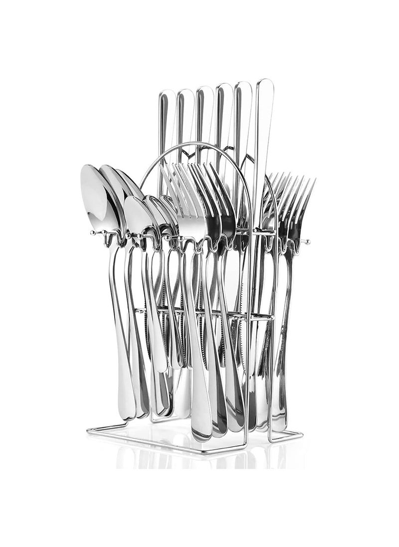 cosyinn 24-Piece Stainless Steel Cutlery Set with Stand Silver 