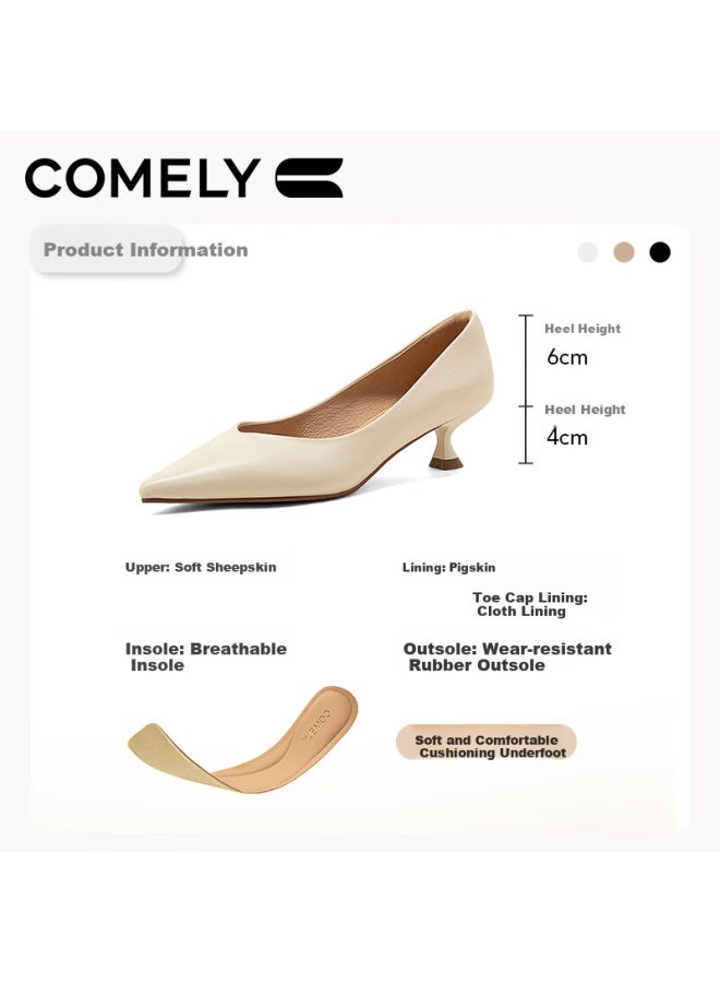 Comely High Heels For Women, Spring Season, Wine Glass Heel, Fashionable, Commuter, Date, Single Shoes, Simple Pointed Toe, Professional Shoes, Beige, Size 34 - Image 1