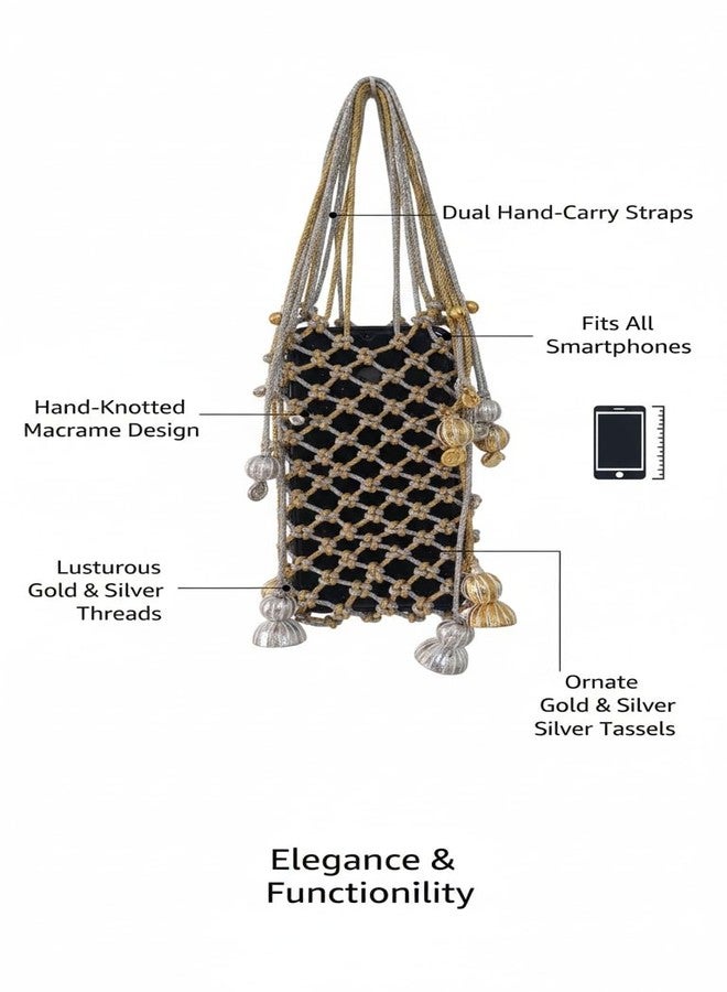 Barasti Girls Womens Handmade Phone Bag Purse with Diamond Dori & Rhinestone Cord, Fancy Hand Work Designer Mobile Phone Case with Handle, Decorated for Wedding, Party and Festival Wear Multicolor - Image 5