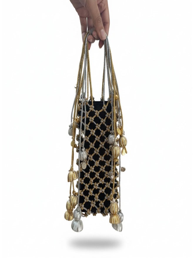 Barasti Girls Womens Handmade Phone Bag Purse with Diamond Dori & Rhinestone Cord, Fancy Hand Work Designer Mobile Phone Case with Handle, Decorated for Wedding, Party and Festival Wear Multicolor - Image 1