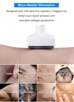 Kidoh Derma Stamp Microneedling Beauty Tool - Professional Adjustable Amazing Beauty Skinpen for Women & Men - 140-Needle Skin, Hair & Beard Care Tool for Optimal Home Use by Men & Women (White)  - Image 2