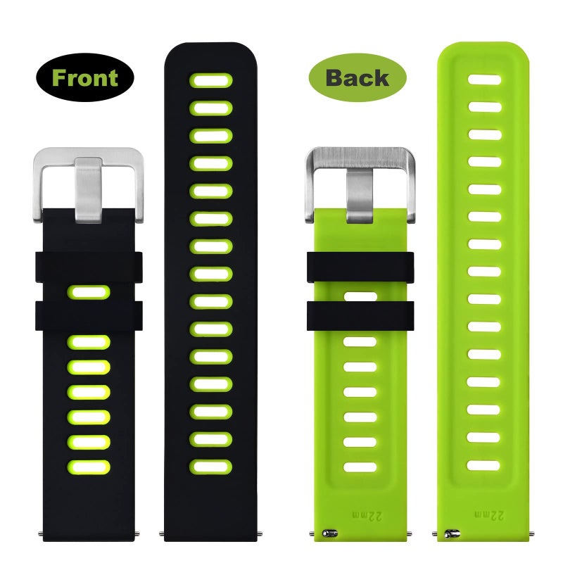 WOCCI 20mm Bicolor Watch Band, Silicone Rubber, Quick Release Replacement Strap for Men and Women, Silver Stainless Steel Buckle (Black-Spring Green) - Image 2