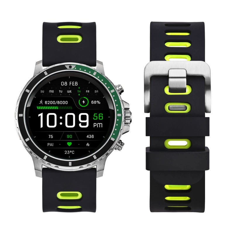 WOCCI 20mm Bicolor Watch Band, Silicone Rubber, Quick Release Replacement Strap for Men and Women, Silver Stainless Steel Buckle (Black-Spring Green) - Image 5