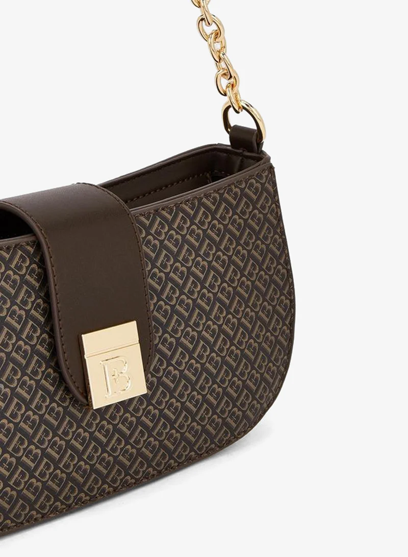 Flora Bella By Shoexpress brown Monogram Print Shoulder Bag With Magnetic Snap Closure for Women | Best Price UAE