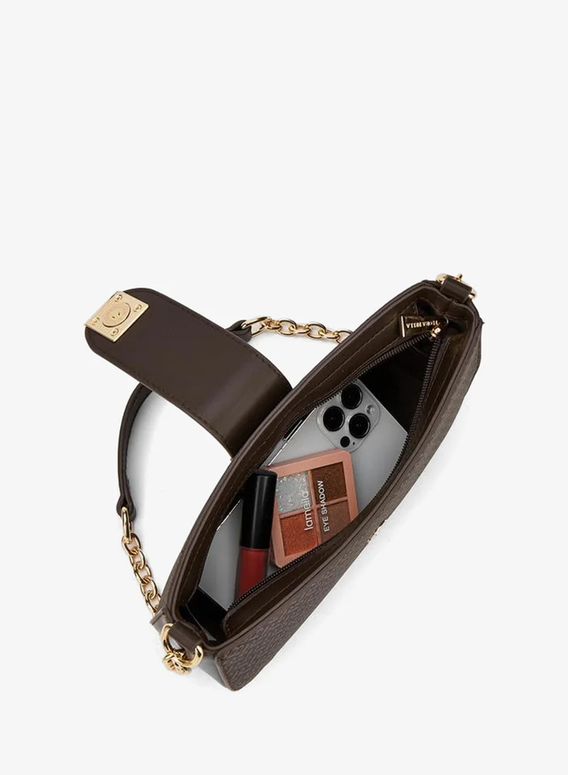 Flora Bella By Shoexpress brown Monogram Print Shoulder Bag With Magnetic Snap Closure for Women | Best Price UAE
