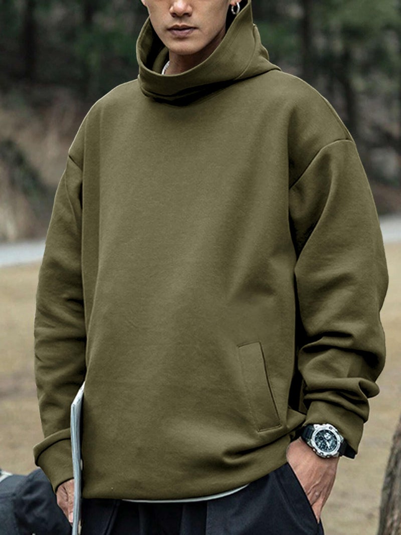 Noble Monk Mens Sweatshirt Hoodie with Pocket|Full Sleeve|Winter wear |Drop Shoulder Olive Green - Image 4