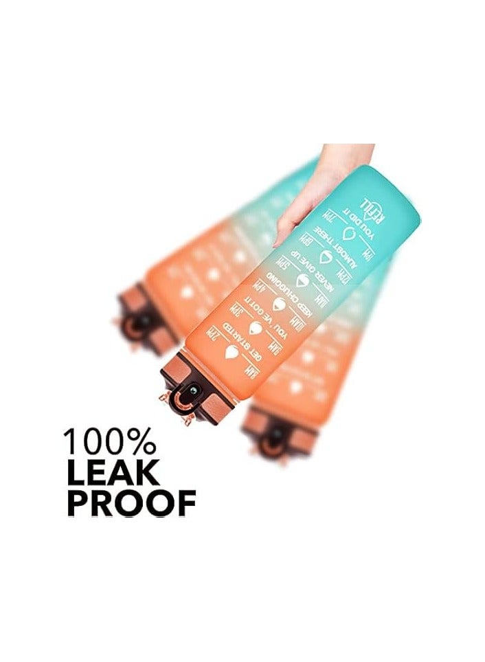 S2C™ Motivational Large Water Bottle 1L Tritan Plastic Water Bottle With Time Markers, Leak Proof Water Bottle For Kids, School Water Bottles Plastic Water Bottle Gym Bottle (BLUE-ORANGE) - Image 2