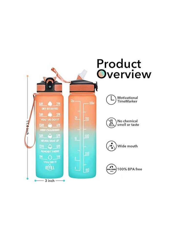 S2C™ Motivational Large Water Bottle 1L Tritan Plastic Water Bottle With Time Markers, Leak Proof Water Bottle For Kids, School Water Bottles Plastic Water Bottle Gym Bottle (BLUE-ORANGE) - Image 3