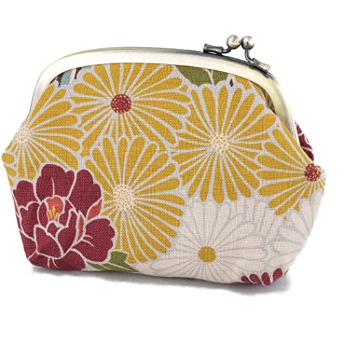 noren Vintage Floral Kiss Lock Coin Change Wallet Purses Retro Flower LineBlue Tiny Slim Small Makeup Cosmetic BagMade in Japan Pouch for Women - Image 1