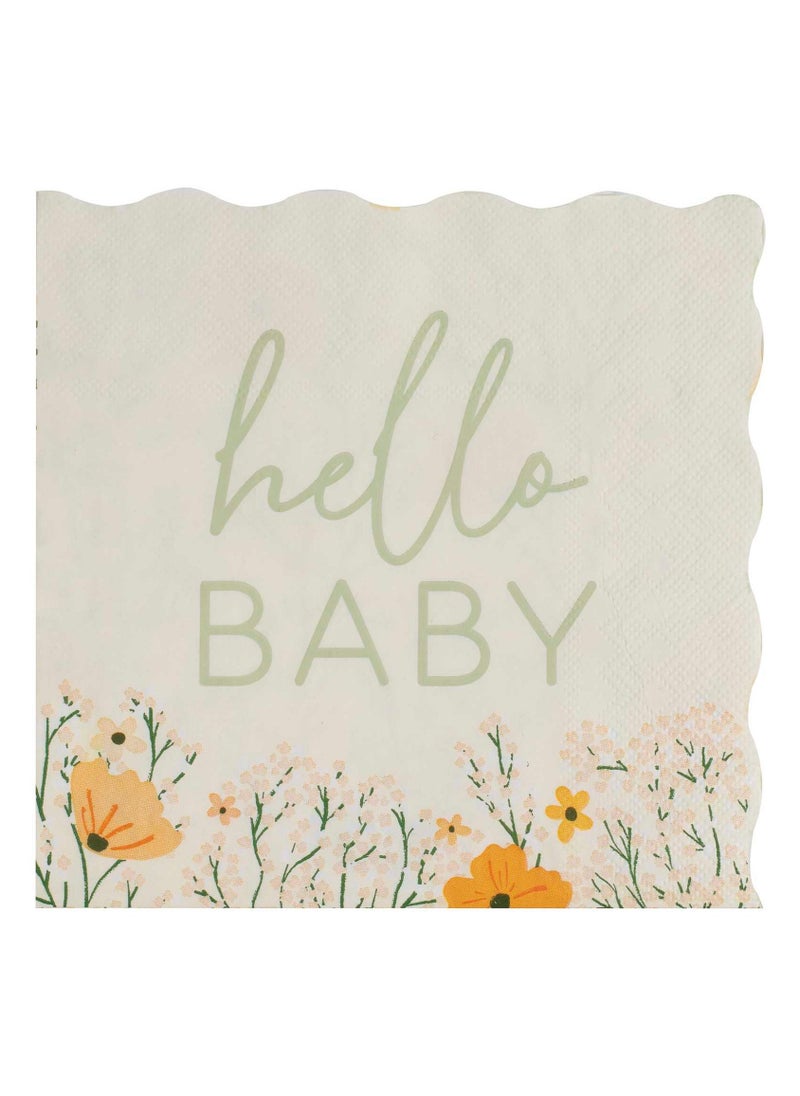 Ginger Ray Floral Hello Baby Paper Napkin - Pack of 16 - Image 3
