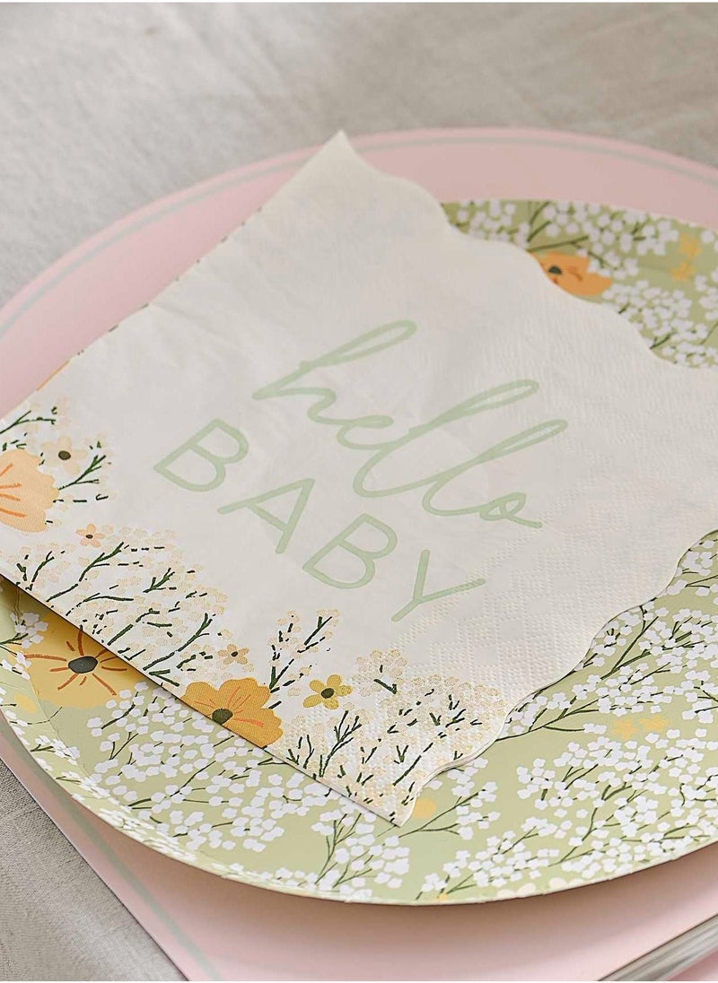 Ginger Ray Floral Hello Baby Paper Napkin - Pack of 16 - Image 2