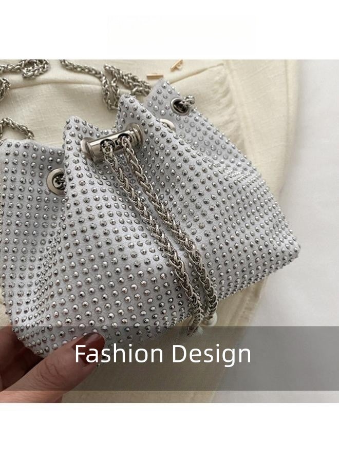 WAOKN Women's Shiny Clutch, Women's Rhinestone Banquet Bag Tote Bag Handbag, Fashion Chain Shoulder Bag Gift Bag Carrying Bag Sling Bag Side Bag for Party Dinner Wedding (Silver)  - Image 3