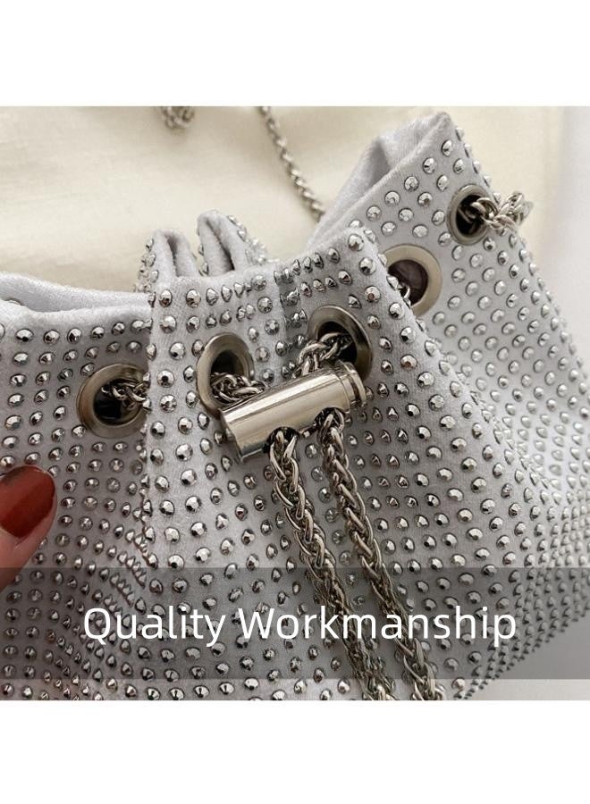 WAOKN Women's Shiny Clutch, Women's Rhinestone Banquet Bag Tote Bag Handbag, Fashion Chain Shoulder Bag Gift Bag Carrying Bag Sling Bag Side Bag for Party Dinner Wedding (Silver)  - Image 5