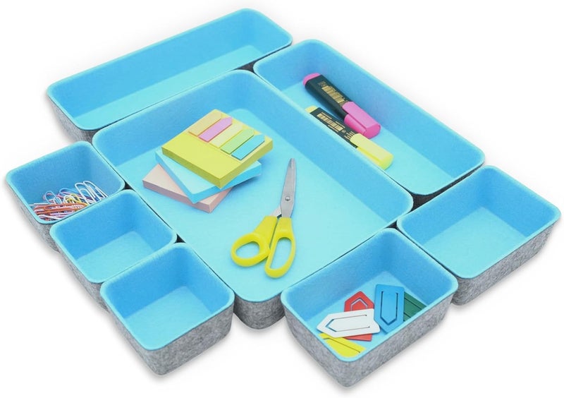 Welaxy Drawer organizers bins dividers storage trays shallow organizing box for office supplies makeup nightstand catchall key holder cozy room decor 8-piece (Baby blue) - Image 1